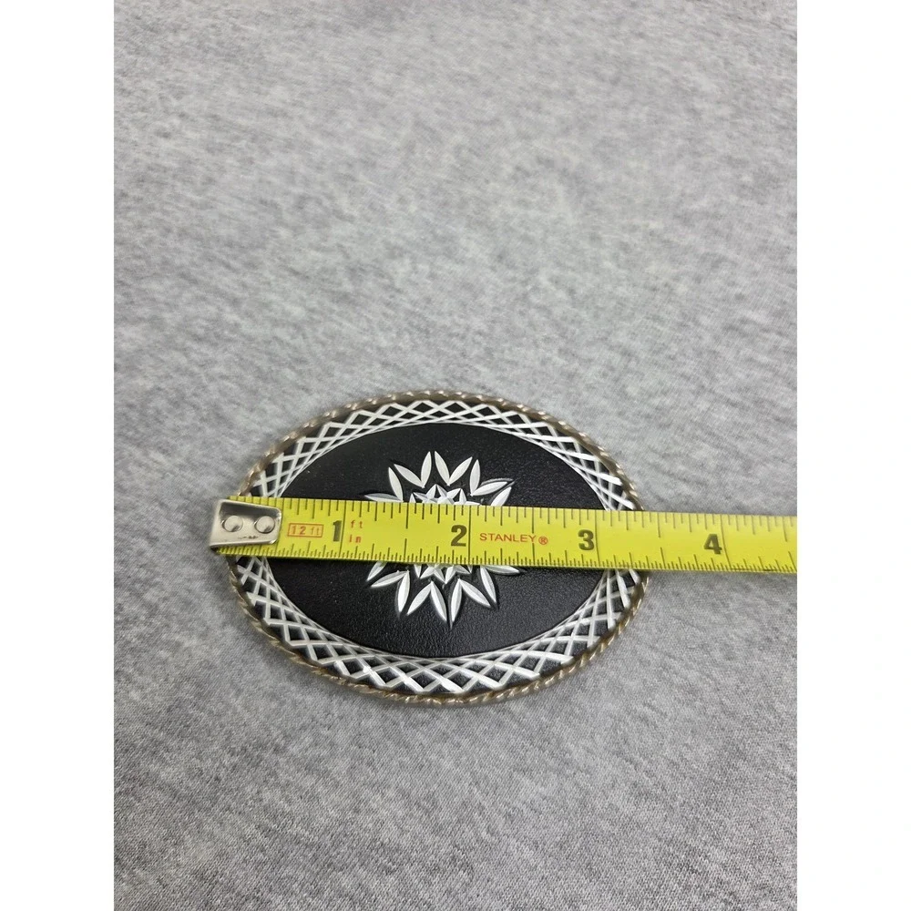 Vintage Rockmount Diamond Cut Black Silver Starburst Belt Buckle